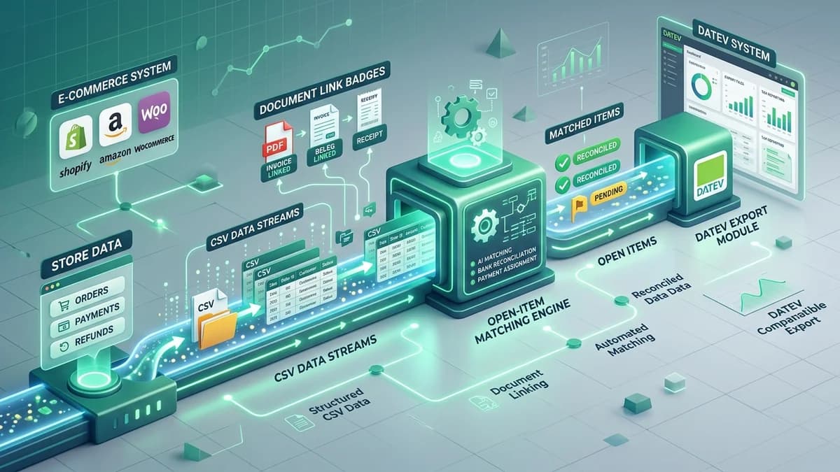 DATEV-Export für Onlinehändler: Buchungsstapel, Beleglinks, OPOS und häufige Importfehler